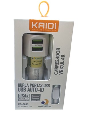 CARREGADOR VEICULAR 2 USB KAIDI KD-303S (R#)