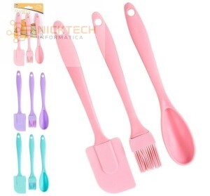 Kit Culinário 3 Peças Silicone - Espátula Pincel E Colher